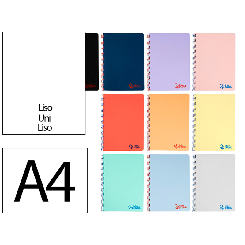 Cuaderno espiral liderpapel a4 wonder tapa plastico 80h 90gr liso colores surtidos