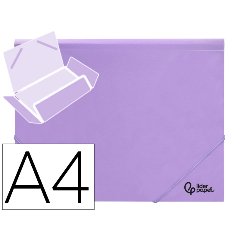 Carpeta liderpapel gomas tres solapas polipropileno din a4 color lavanda opaco