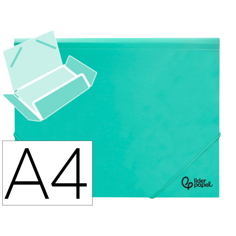 Carpeta liderpapel gomas tres solapas polipropileno din a4 color verde opaco