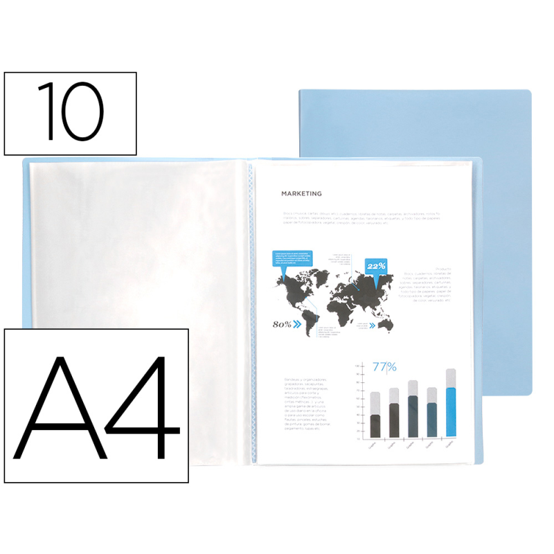 Carpeta liderpapel escaparate 10 fundas polipropileno din a4 celeste opaco