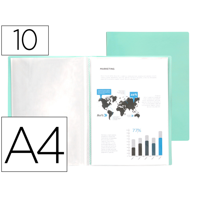 Carpeta liderpapel escaparate 10 fundas polipropileno din a4 verde manzana opaco