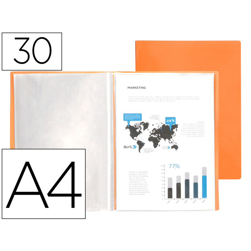 Carpeta liderpapel escaparate 30 fundas polipropileno din a4 naranja fluor opaco