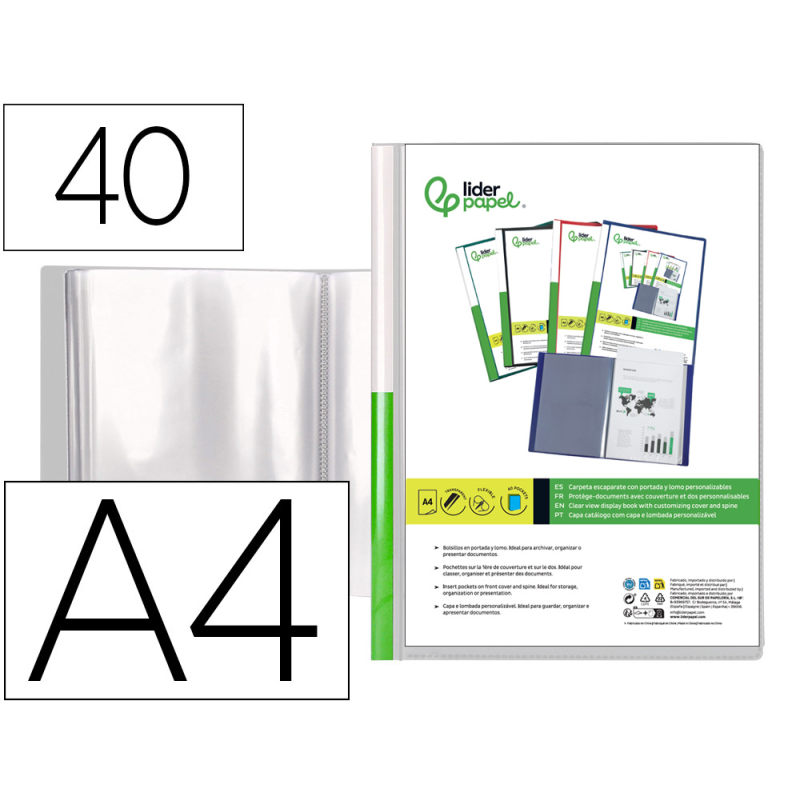 Carpeta liderpapel personaliza 40 fundas canguro polipropileno din a4 transparente portada y lomo