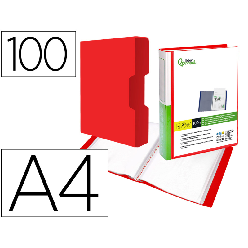 Carpeta liderpapel personaliza 100 fundas polipropilenodin a4 rojo translucido con cajetin