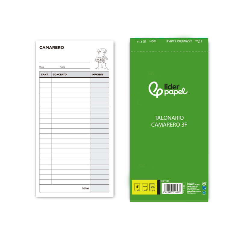 Talonario liderpapel camarero 3/fº original t114