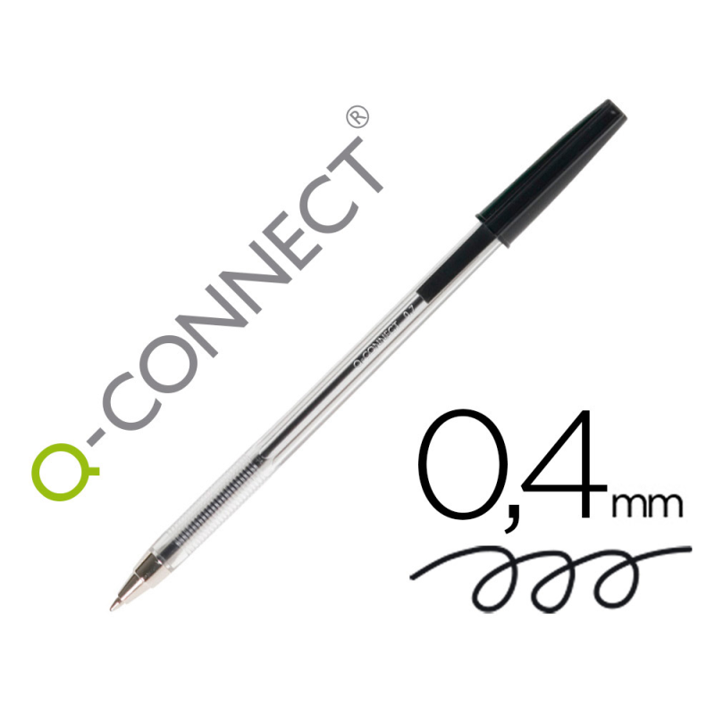 Boligrafo transparente q-connect negro medio kf26040