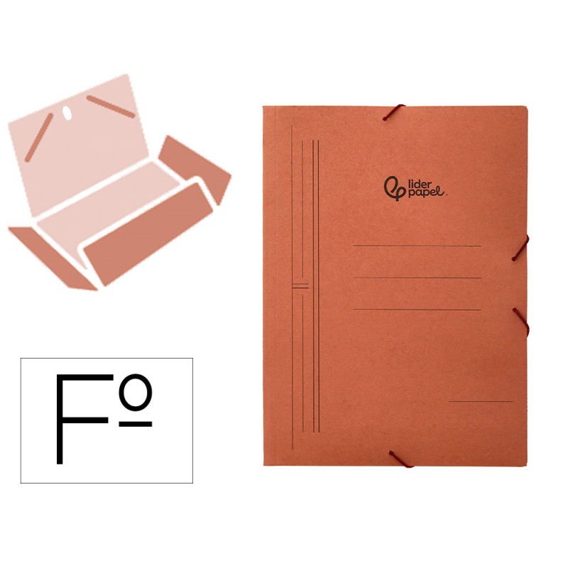 Carpeta liderpapel gomas tres solapas carton compacto folio color cuero