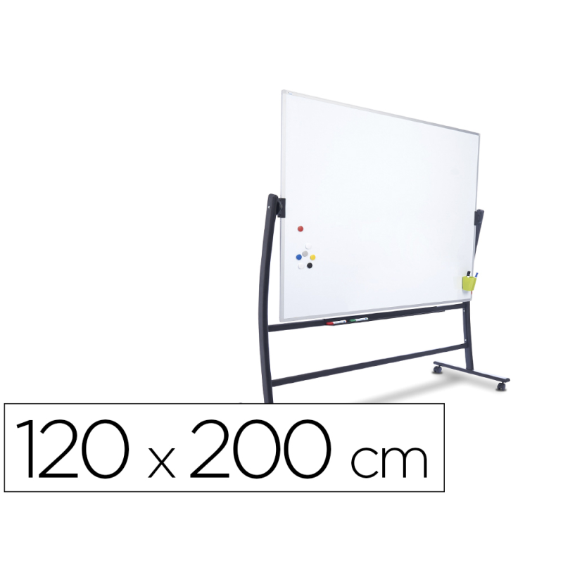 Pizarra blanca rocada acero lacado magnetico marco aluminio doble cara volteable curve 120x200 cm