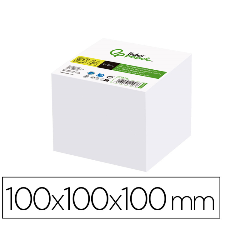 Taco papel liderpapel encolado blanco 1000 hojas 100x100x100 mm 80 gr