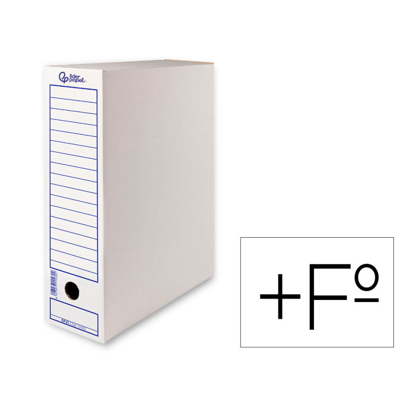 Caja archivo definitivo liderpapel folio prolongado carton reciclado 325g/m2 lomo 116 mm blanco 388x116x275 mm