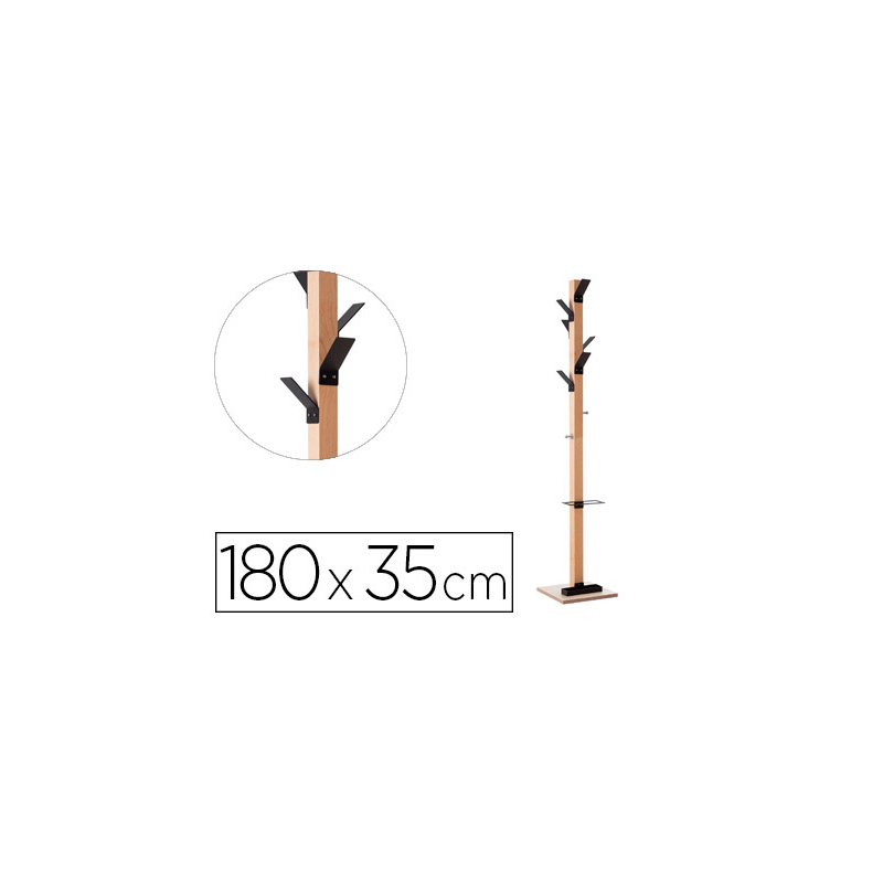 Perchero madera paperflow haya 8 colgadores con paraguero negro altura 180 cm