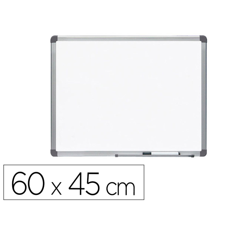 Pizarra blanca rocada acero vitrificado magnetico marco aluminio y cantoneras pvc 60x45 cm incluye bandeja para