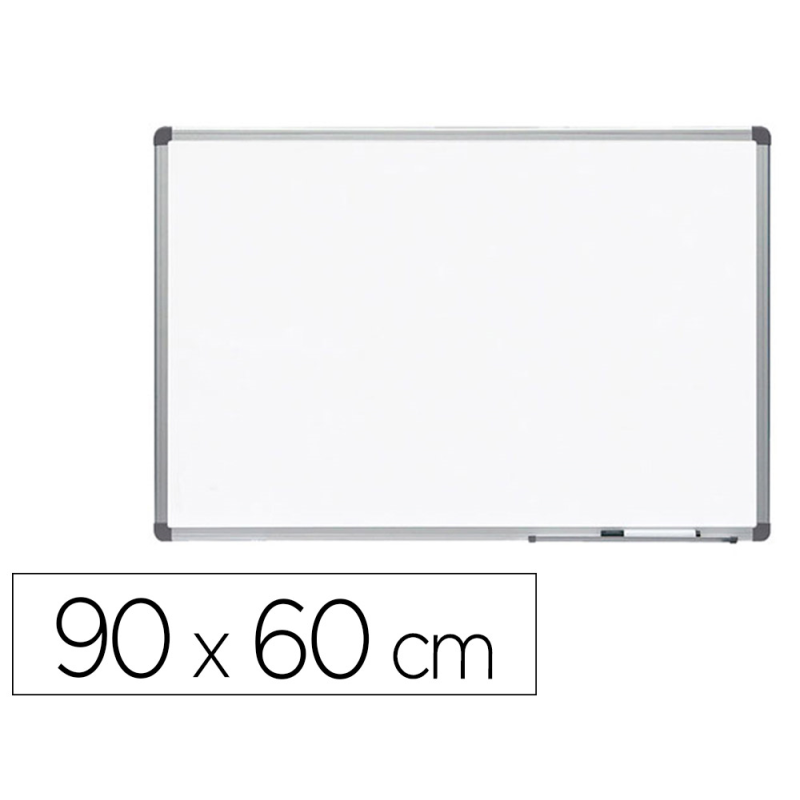 Pizarra blanca rocada acero vitrificado magnetico marco aluminio y cantoneras pvc 90x60 cm incluye bandeja para