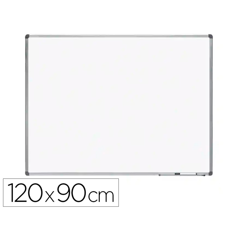 Pizarra blanca rocada acero vitrificado magnetico marco aluminio y cantoneras pvc 120x90 cm incluye bandeja
