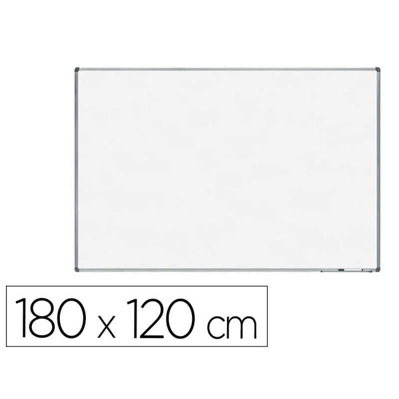 Pizarra blanca rocada acero vitrificado magnetico marco aluminio y cantoneras pvc 180x120 cm incluye bandeja
