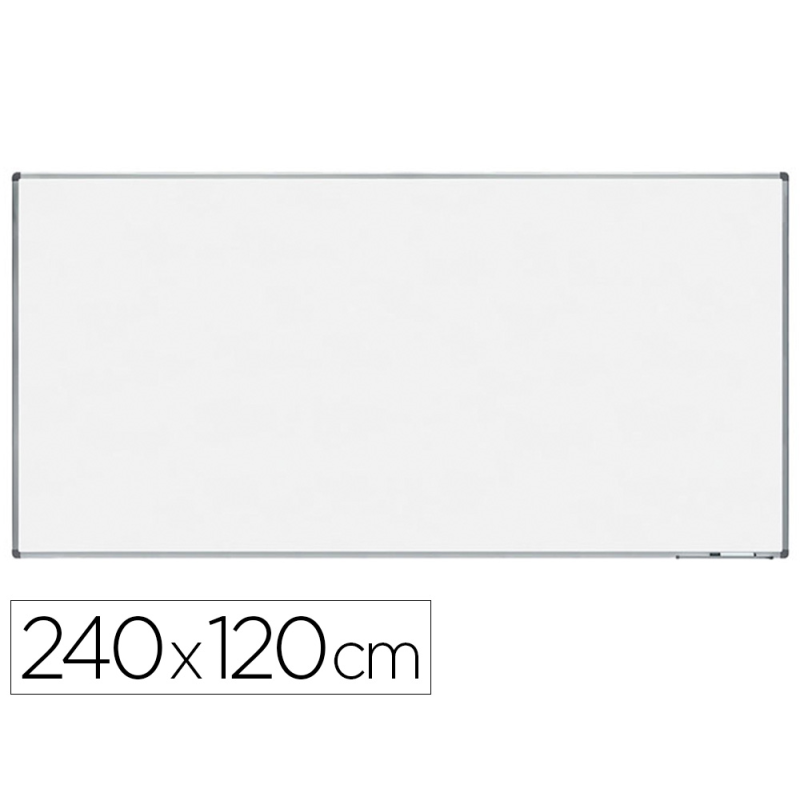 Pizarra blanca rocada acero vitrificado magnetico marco aluminio y cantoneras pvc 240x120 cm incluye bandeja
