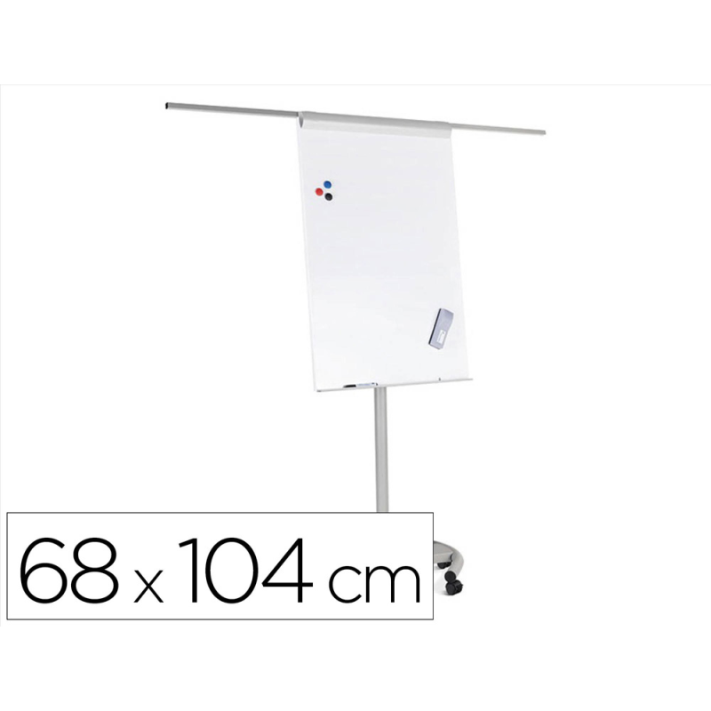 Pizarra blanca rocada para conferencias metalica lacada magnetica con ruedas 68x104 cm incluye 2 brazos laterales