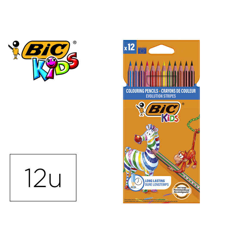 Lapices de colores bic evolution stripes caja de 12 colores surtidos
