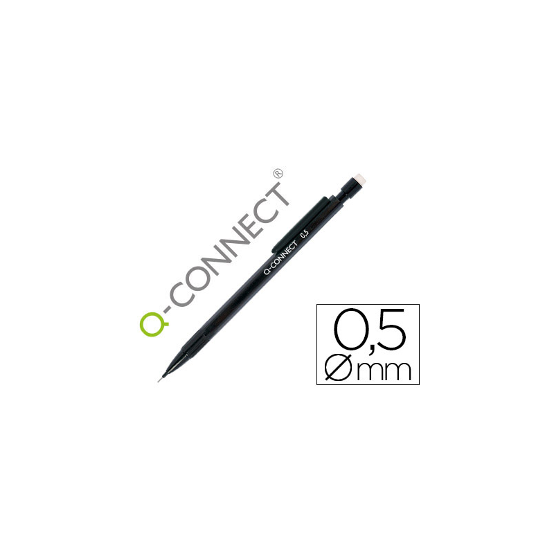 Portaminas q-connect 0,5 mm con 3 minas cuerpo negro con clip negro