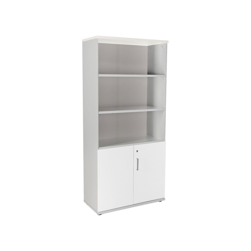 Armario rocada con cuatro estantes y dos puertas inferiores serie store 195x90x45 cm acabado gris/bco