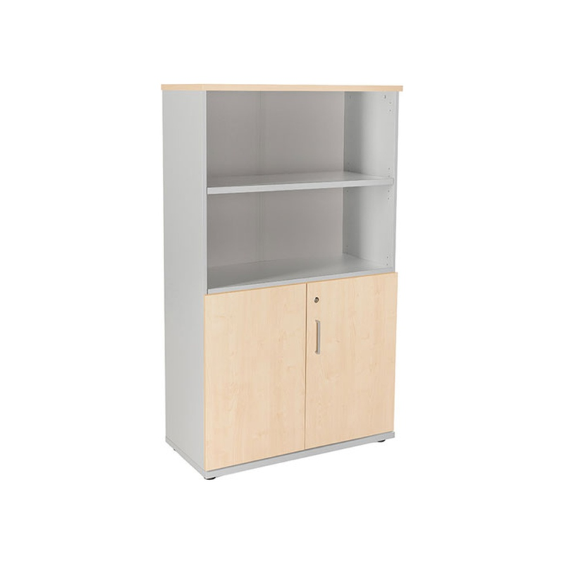 Armario rocada con tres estantes y dos puertas inferiores serie store 156x90x45 cm acabado gris/haya