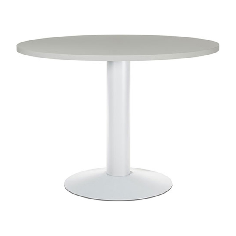 Mesa de reunion rocada meeting 3005atw02 estructura columna acero blanco tablero madera gris 100 cm diametro
