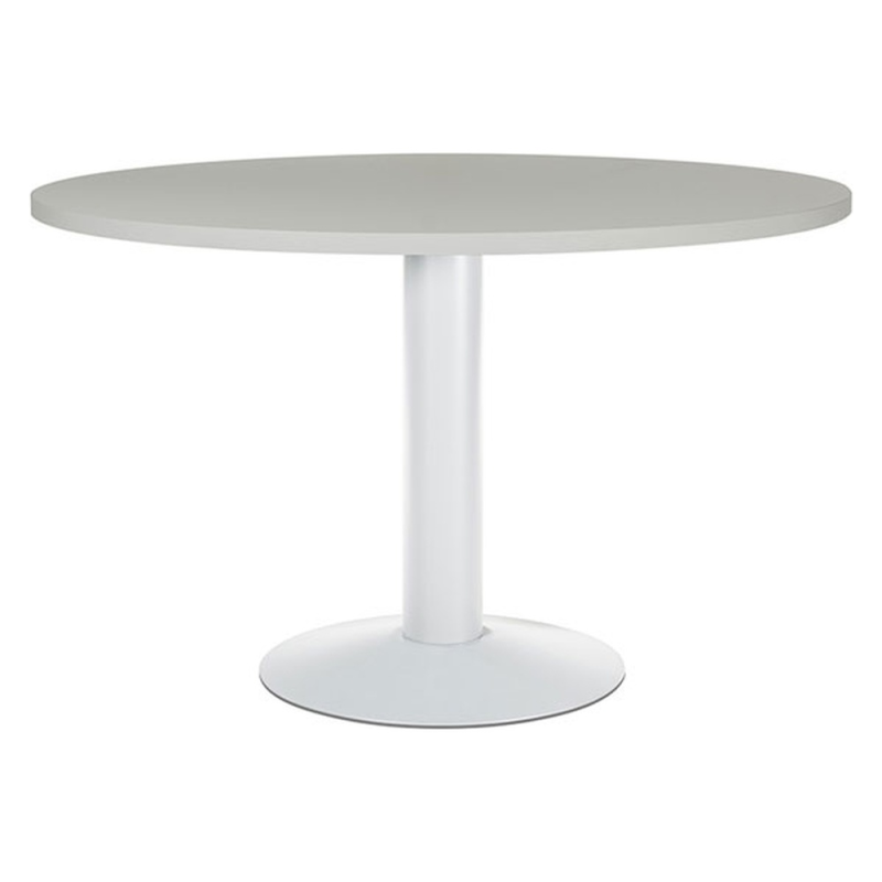 Mesa de reunion rocada meeting 3006atw02 estructura columna acero blanco tablero madera gris 120 cm diametro