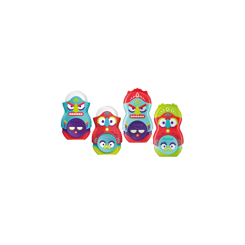 Sacapuntas maped plastico loopy totem 1 uso con goma colores surtidos decorado