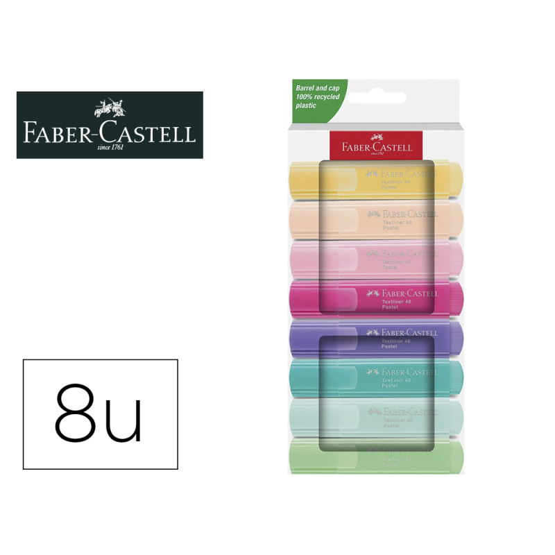Rotulador faber castell fluorescente textliner 46 pastel estuche 8 unidades colores surtidos