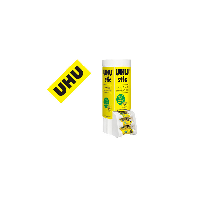 Pegamento uhu barra expositor sobremesa multiformato 8-21-40 gr 530x190x210 mm + 12 uds sin cargo 21 gr