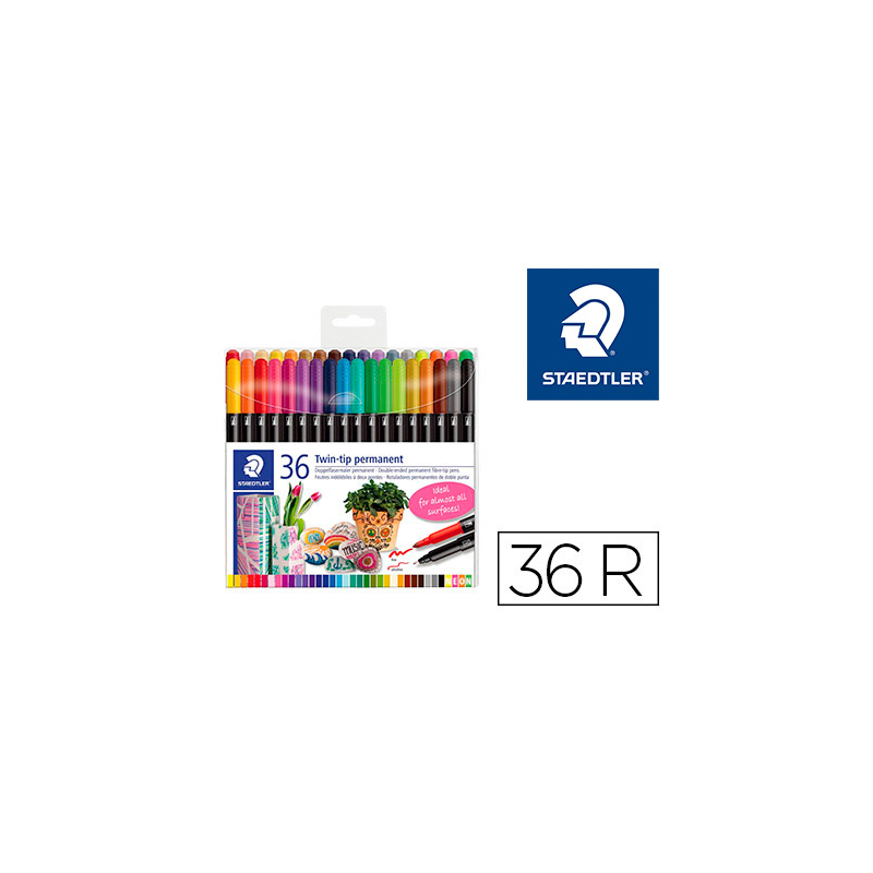 Rotulador staedtler permanente doble punta 3187 estuche de 36 unidades colores surtidos