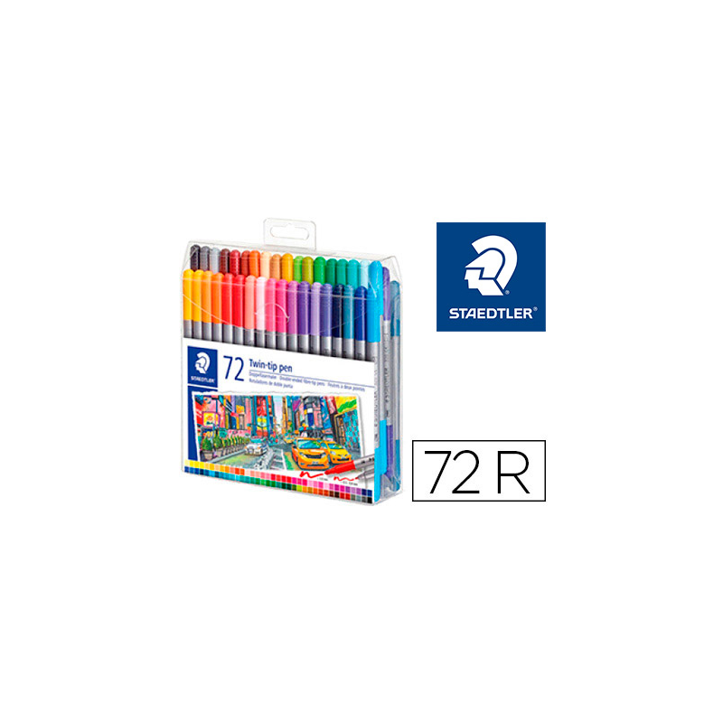 Rotulador staedtler doble punta de fibra 3200 estuche de 72 unidades colores surtidos