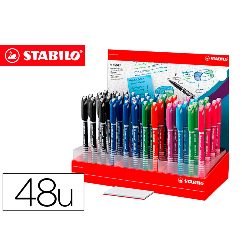 Rotulador stabilo sensor punta de fibra 0,3 mm expositor de 48 unidades colores surtidos