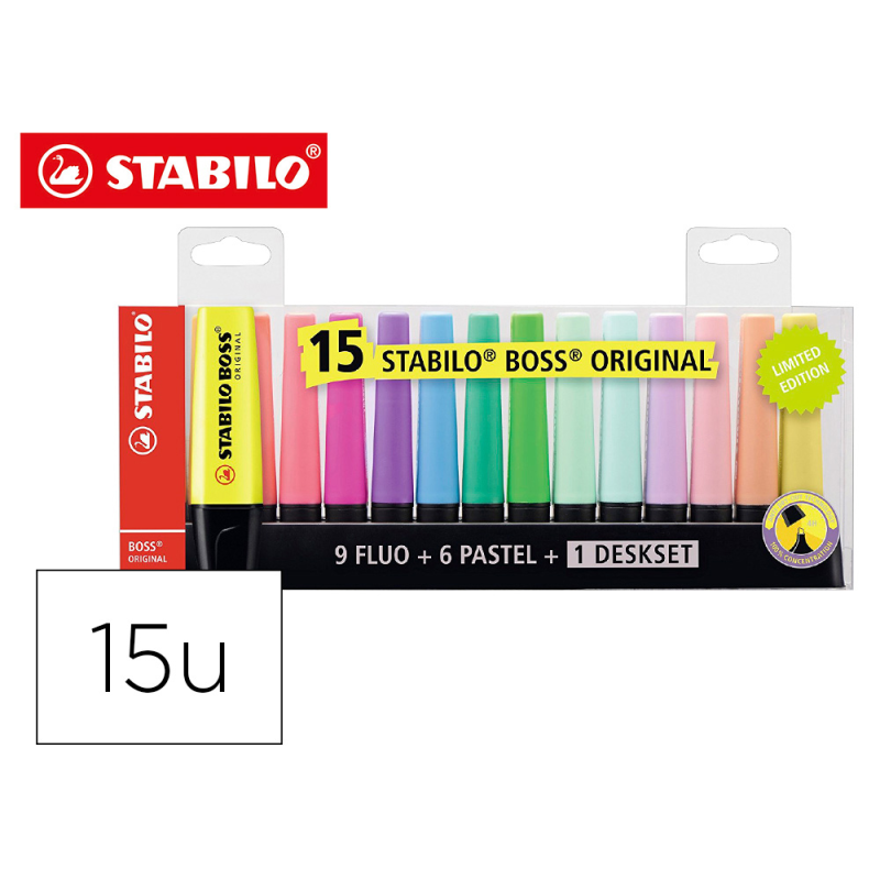 Rotulador stabilo boss fluorescente 70 blister de 15 unidades colores surtidos