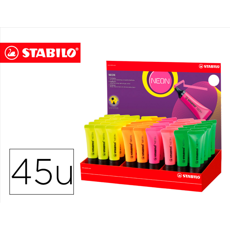 Rotulador stabilo fluorescente 72 neon expositor de 45 unidades colores surtidos