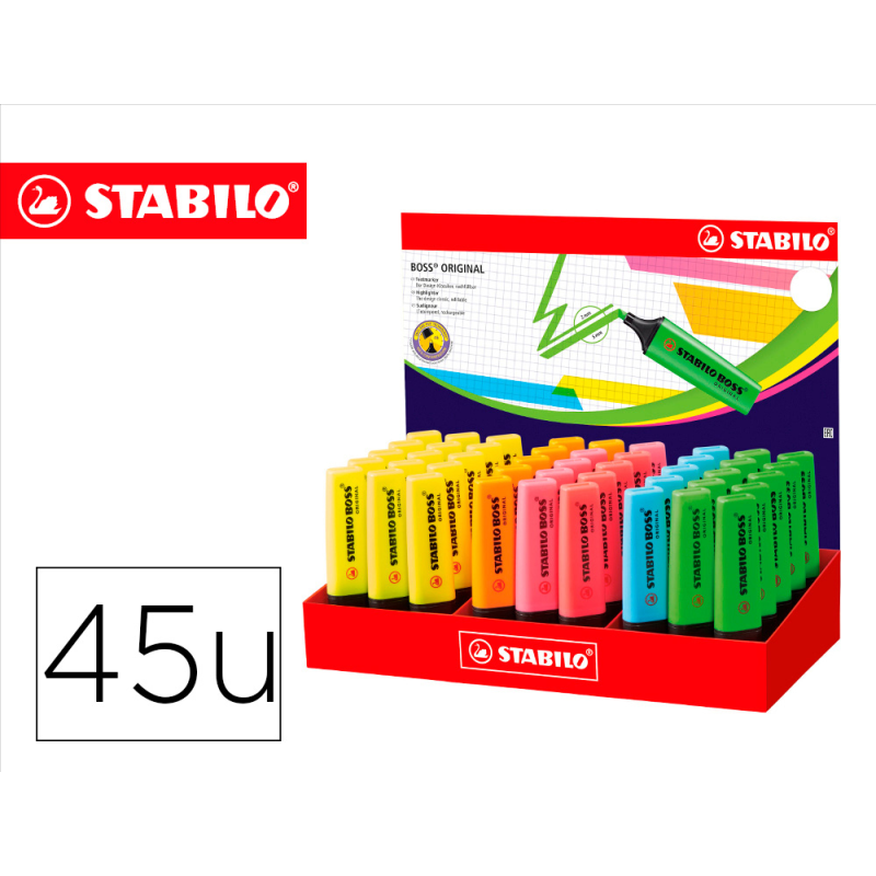 Rotulador stabilo boss fluorescente 70 expositor de 45 unidades colores surtidos