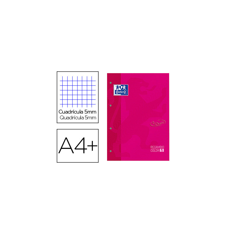 Recambio color 1 oxford din a4+ 80 hojas 90 gr cuadricula 5 mm tapa blanda 4 taladros fucsia touch
