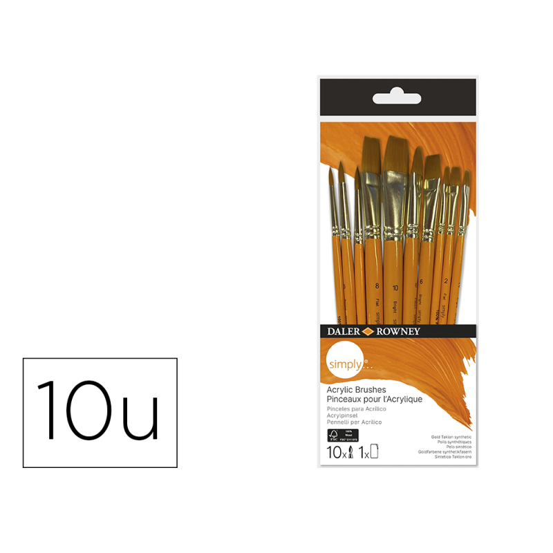 Pinceles daler rowney simply art sintentico mango corto dorado blister de 10 unidades