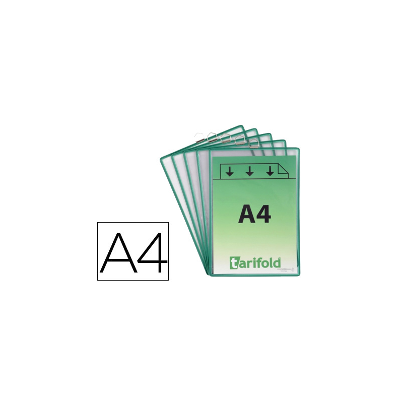 Funda para colgar djois din a4 pvc con anilla marco verde pack de 5 unidades
