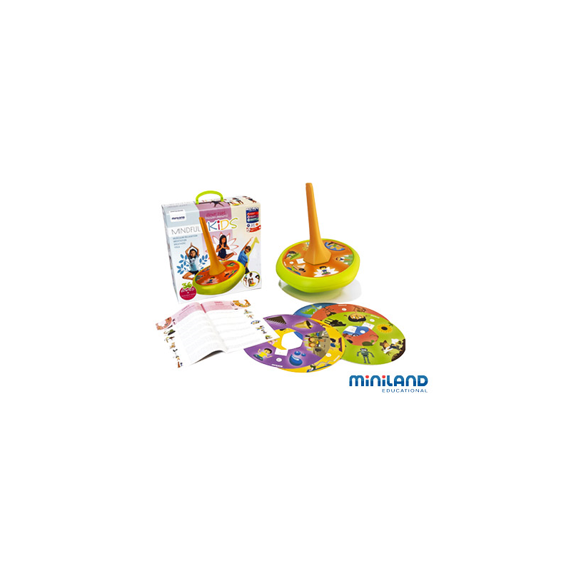 Juego didactico miniland mindfulnes con peonza gigante y guia de ejercicios