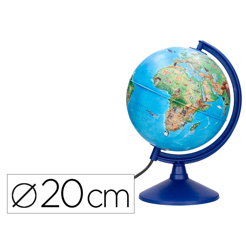 Globo terraqueo liderpapel con luz fisico y politico con animales diametro 20 cm