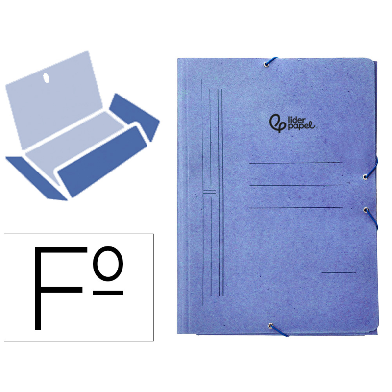Carpeta liderpapel gomas tres solapas carton compacto folio color azul