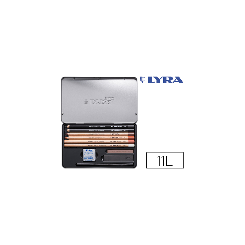 Lapices lyra rembrandt monocromo con accesorios para esbozos caja metalica de 11 unidades