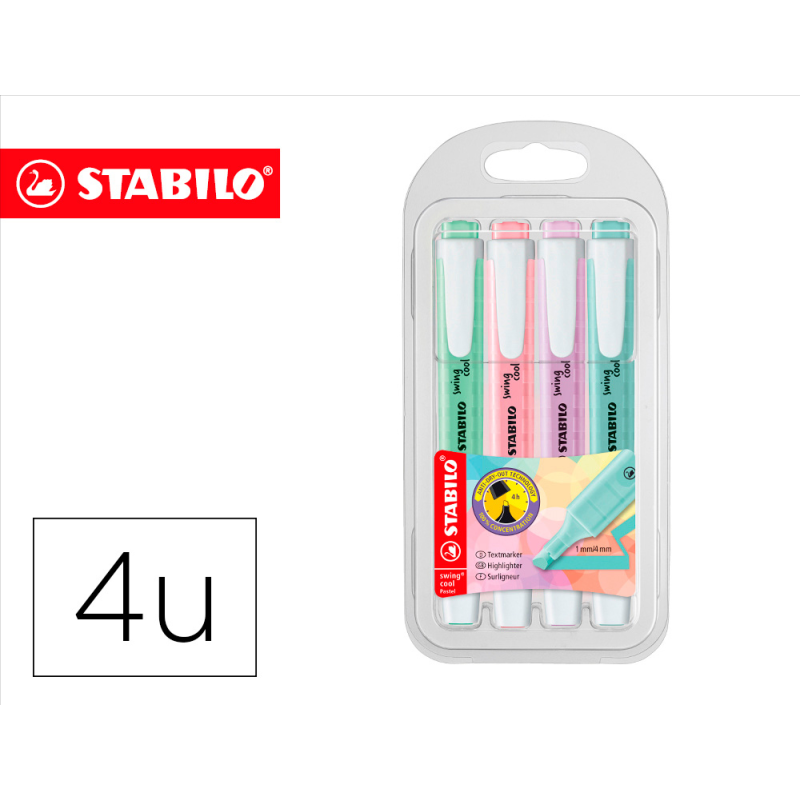 Rotulador stabilo fluorescente swing cool color pastel bolsa de 4 unidades colores surtidos