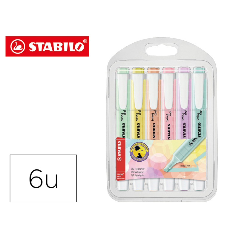 Rotulador stabilo fluorescente swing cool color pastel bolsa de 6 unidades colores surtidos