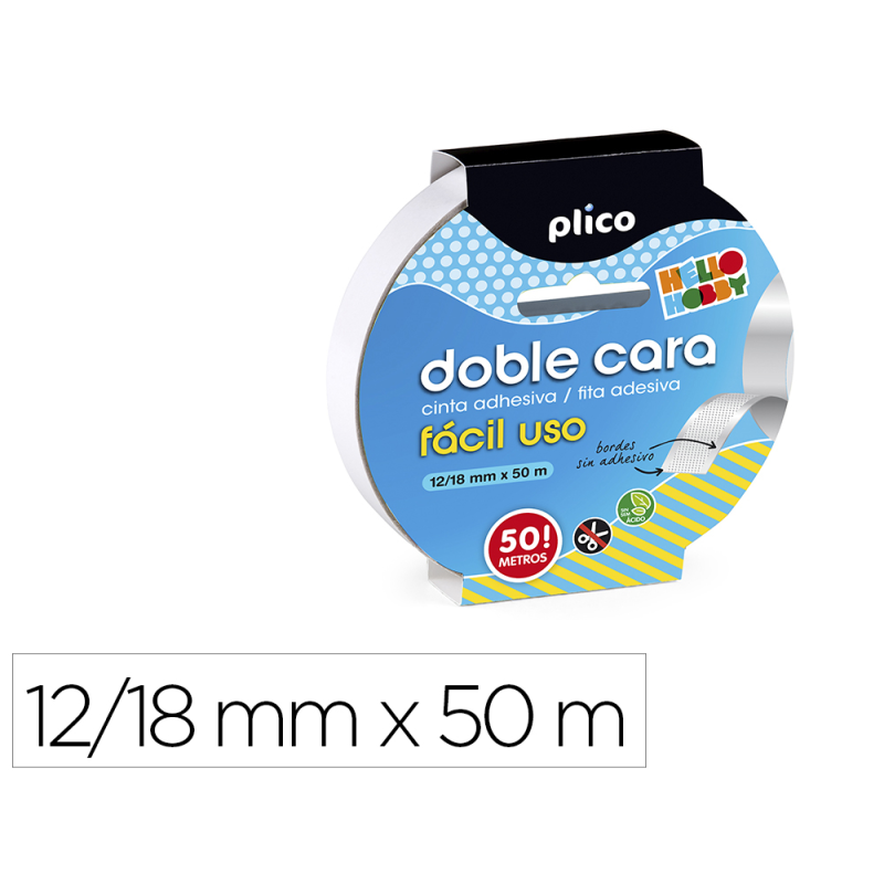 Cinta adhesiva plico doble cara facil uso 50 mt x 12/18 mm