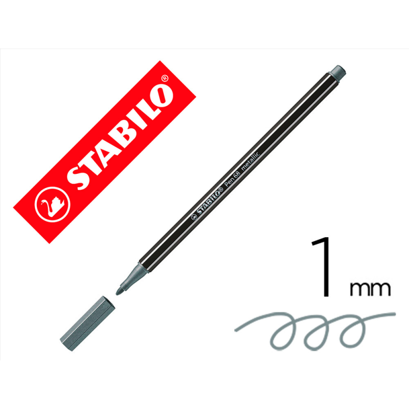 Rotulador stabilo acuarelable pen 68 metalico plata punta gruesa 1mm
