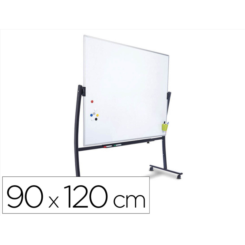 Pizarra blanca rocada lacada magnetica con soporte volteable doble cara 90x120 cm
