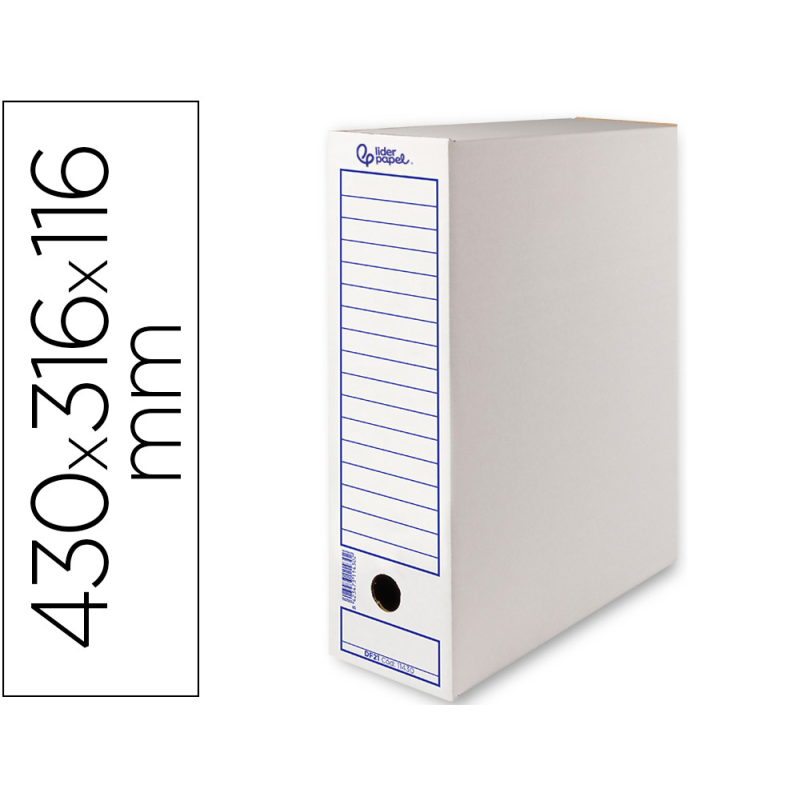 Caja archivo definitivo liderpapel 106 listados de ordenador carton reciclado 325g/m2 blanco 430x116x316 mm
