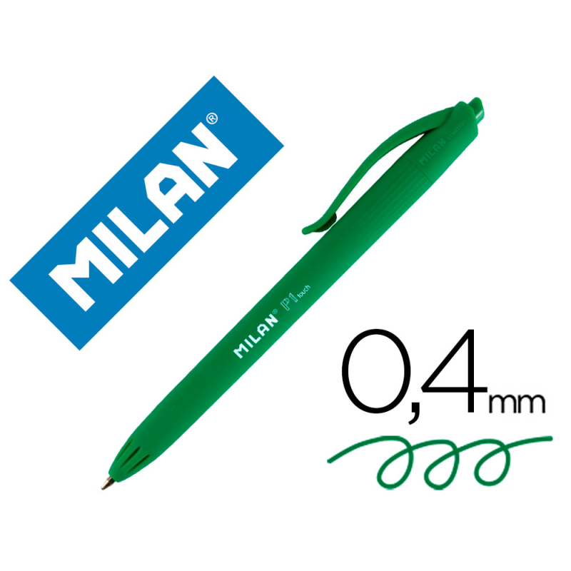 Boligrafo milan p1 retractil 1 mm touch verde